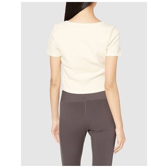 PUMA Womens Ivory Ribbed Short Sleeve Square Neck Crop Top XL - Picture 2 of 4